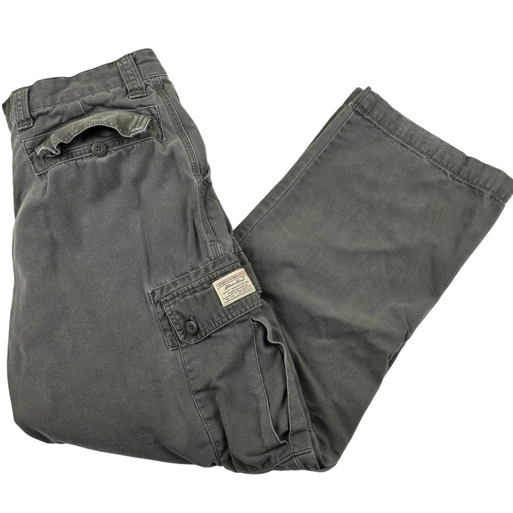 Vtg Eddie Bauer Cargo Pants Mens 31x30 Green Baggy Twill Gorpcore Skater Y2K 90s